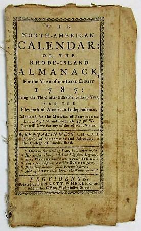 THE NORTH-AMERICAN CALENDAR: OR, THE RHODE-ISLAND ALMANACK, FOR THE YEAR OF OUR LORD CHRIST 1787....