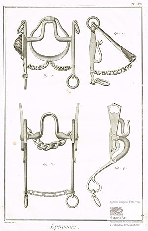 Eperonnier. Sporenmacher. Teile von kunstvoll gearbeiteten Kandarren, Kandarrenbäumen und Trensen...