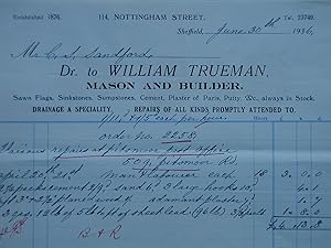 Duke of Norfolk Estates, Sheffield. Invoice from William Trueman, Mason and Builder, 1936.