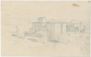 Neapel, Häusergruppe und die Kirche San Francesco di Paola, in der Ferne Capri, 1826.