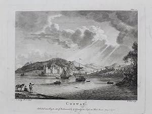 Original Antique Engraving Illustrating a View of 'Conway' By Paul Sandby. Titled and Dated 1778