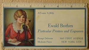 Werbekarte der Firma Ewald Brothers. Particular Printers and Engravers (Seitlich mit Maßeinheit, ...