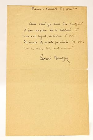 Lettre autographe signée d'Elémir Bourges