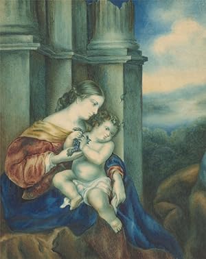 Isabella Ogilby - Exceptional 1840 Watercolour, Mother and Child in Temple Ruins