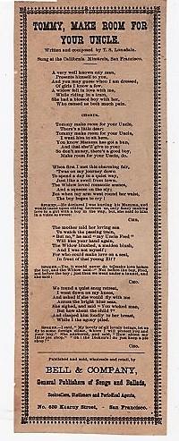 Song sheet: TOMMY, MAKE ROOM FOR YOUR UNCLE. Written and composed by T.S. Lonsdale. Sung at the C...