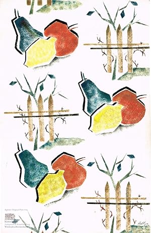 Birne, Apfel, Quitte, Gartenzaun und Obstbäumchen. Stillleben um 1957