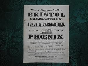 Original 1845 Printed Broadside for the Bristol Steam Navigation Company. Steam Communication bet...