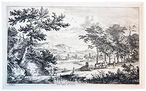[Antique print, etching and engraving] Low wooden bridge over a brook [Set: Verschyde Landschappj...