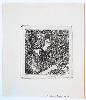 [Modern print, etching] Young woman reading (lezende vrouw), published before 1913.