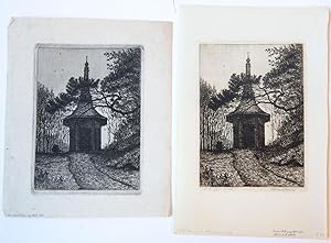 [Modern prints, etching] Eighteenth century garden shed. (two impressions) (twee impressies van 1...