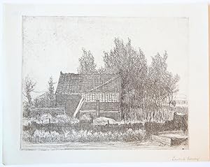 [Modern print, etching] Landscape with farm house beyond a canal (landschap met boerderij en wate...