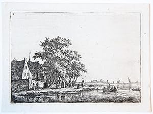 Antique print, etching | Churchyard near a waterside, published ca. 1680, 1 p.