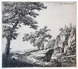 Antique print, etching | A river with rocky banks, published ca. 1680, 1 p.