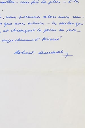 Lettre autographe signée de Robert Amadou à Mme Charmer-Leroy