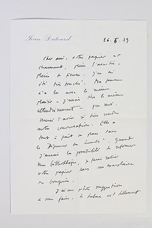 Lettre autographe signée de Jean Dutourd à Jean Rimeize