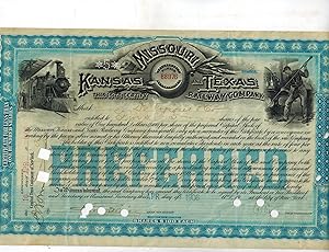 Stock Certificate for Less Than 100 Shares in the Missouri, Kansas and Texas Railway Company