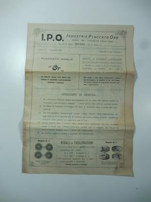 I.P.O. Industria placcato oro. Milano. Listino n.1. Novembre 1921