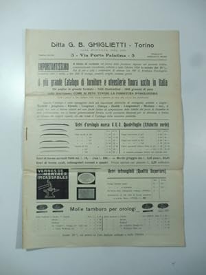 Ditta G. B. Ghiglietti. Torino. Supp. al cat. 21. Agosto 1928. Sveglie, orologi.