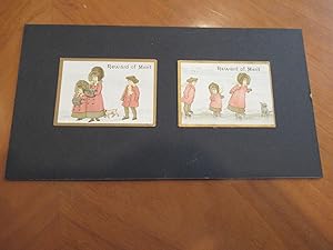Reward Of Merit (Two Small Original Antique Colored Lithographs)