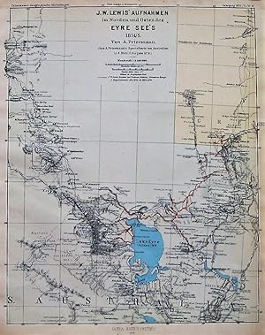 1875 J.W. Lewis' Survey of the North and East of Lake Eyre 1874/5. By A. Petermann. (From A. Pete...