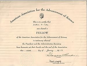 Certificate of Election to Fellowship in the American Association for the Advancement of Science ...