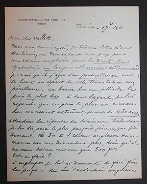 Belle lettre autographe adressée à Alfred Vallette (directeur du Mercure de France)