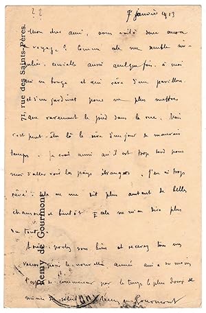Carte Postale-Lettre autographe à Octave Uzanne [7 janvier 1913].
