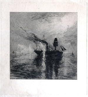 (Etching ) Wilkie's Burial at Sea After Turner