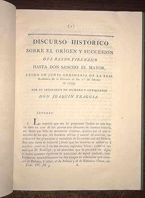 DISCURSO HISTORICO SOBRE EL ORIGEN Y SUCCESION DEL REYNO PIRENAICO HASTA DON SANCHO EL MAYOR. leí...