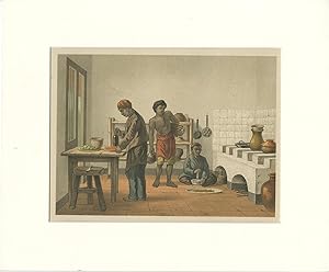Antique Print of Working in the Kitchen II (Indonesia) by M.T.H. Perelaer (1888)