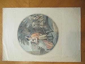 Untitled Scene Of A Soldier With His Lover, Original Antique Color Engraving