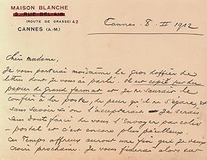 Carte-lettre adressée par Octave Uzanne à la mère de Jean Lorrain, son ami.