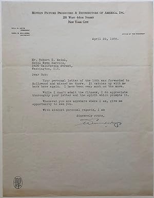 Typed letter signed to a journalist