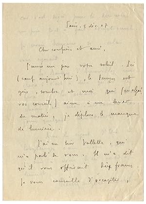 Lettre autographe de Remy de Gourmont à Octave Uzanne. Paris, le 5 décembre 1907. Évocation du li...