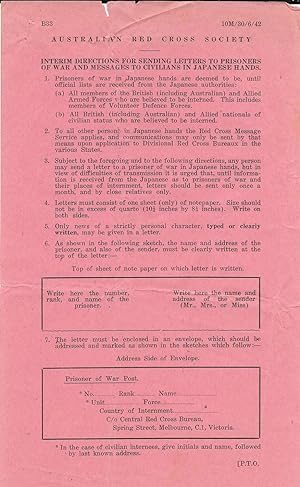 Australian Red Cross Society circular entitled: Interim Directions for Sending Letters to Prisone...