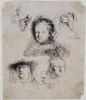 [Studies of the Heads of Saskia and Others] signed on the verso by the Parisian print seller Naud...