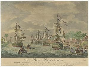 Antique Print of the Naval Battle near Palembang (Sumatra) by J.A. Lütz (c.1823)