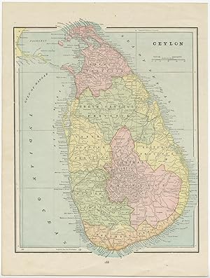 Antique Map of Ceylon (Sri Lanka) published c. 1920.