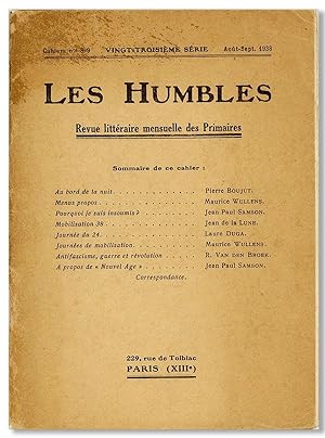Les Humbles. Revue littéraire mensuelle des Primaires. Cahiers no. 8-9, Aout-Sept 1938