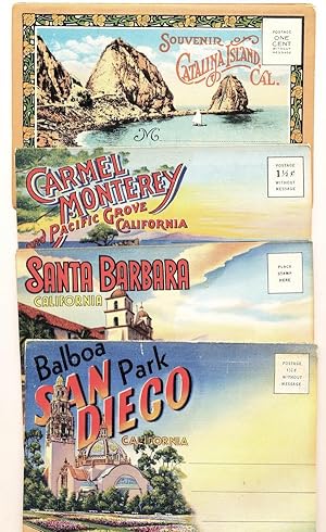 4 Vintage Folding California Coastal Souvenir Mailers: Catalina Island, Carmel-Monterey-Pacific G...