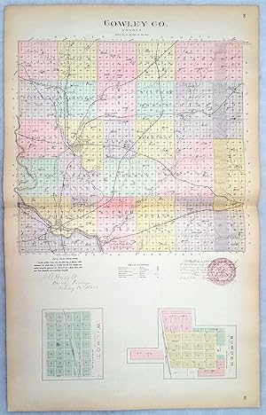 [Map] Cowley County, Kansas, with Burden, & Wilmot of Cowley Co. [backed with] Cheney, Mulvane, A...