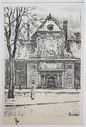 [Modern print, lithography] "Hofje van Nieuwkoop, Prinsengracht" (The Hague), published ca. 1950
