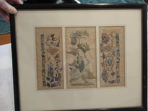 Three Groups Of Antique Chinese Silk And Gold-Wrapped Yarn Embroideries