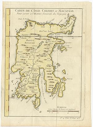 Antique Map of Sulawesi (Indonesia) by J.N. Bellin (c.1750)