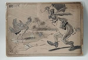 Original Comic Art Featuring a Mad Hare and A Rooster