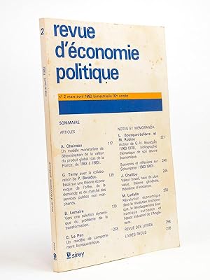 Revue d'économie politique n° 2, mars-avril 1982 [ contient notamment : Autour de G.-H. Bousquet ...