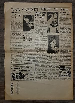 Evening Standard May 10, 1940, Nazis Invade Holland, Belgium, Luxemburg: Many Airports Bombed.