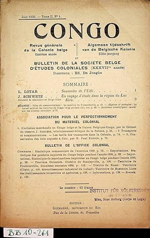 Congo. Revue generale de la colonie Belge 11 annee Juin 1930 Tome II N° 1