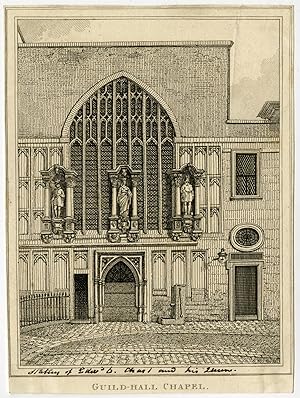 3 Antique Prints-ARCHITECTURE-GUILDHALL CHAPEL-LONDON-Several engravers-1800-40