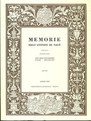 Memorie dell'Ateneo di Salo'. Volume III. Seconda serie. 1987
